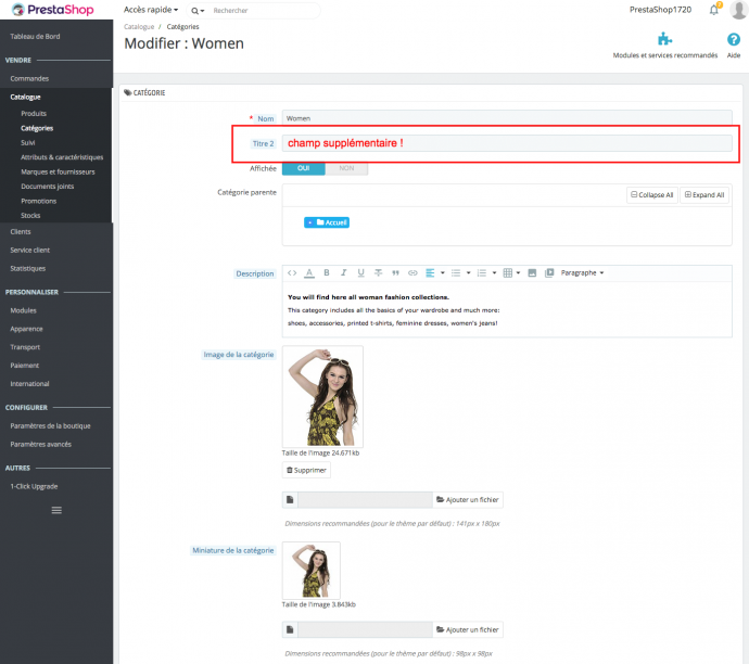 prestashop 1.7 ajouter champ categories