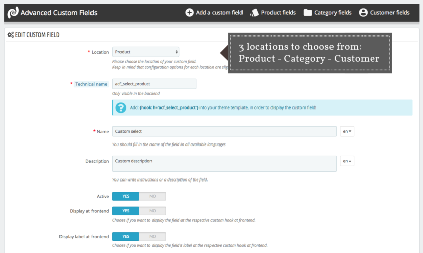 Advanced Custom Fields for Prestashop
