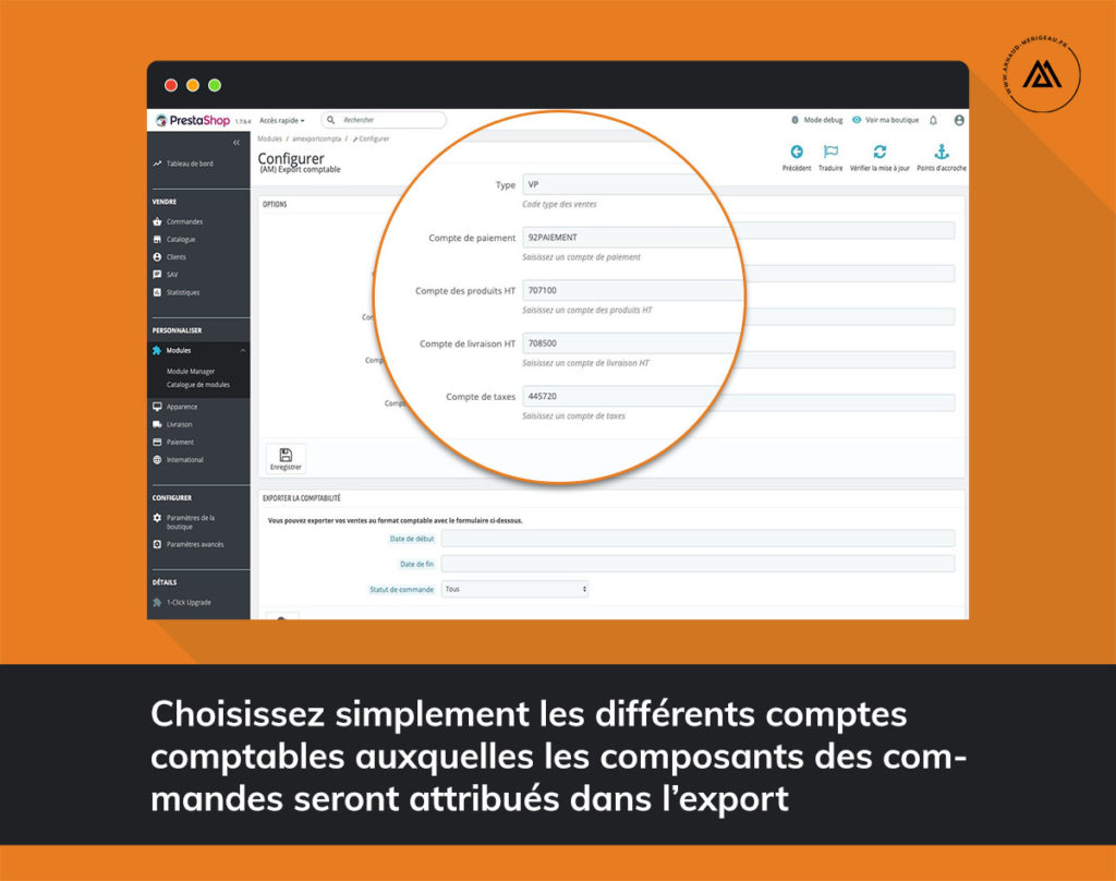 Configuration des comptes comptables dans le module export PrestaShop