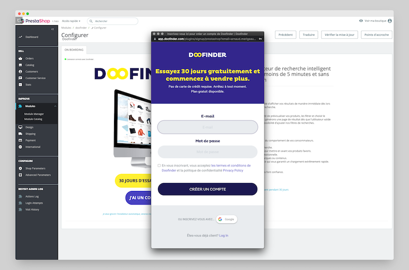 doofinder-prestashop-connexion