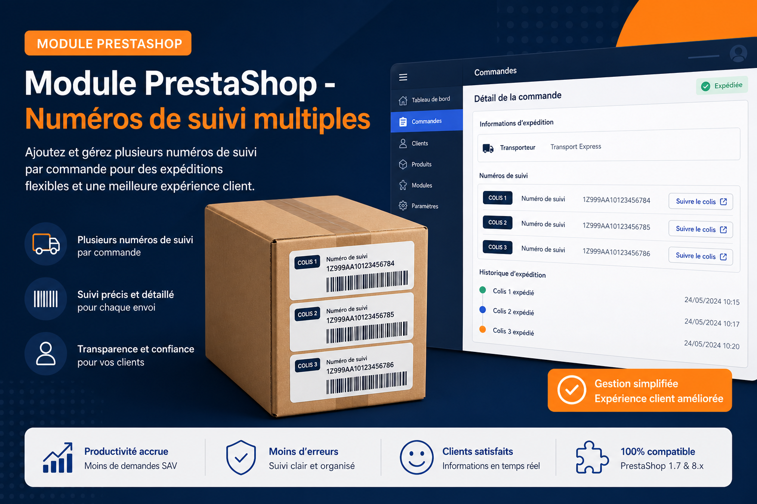 Module PrestaShop numéros de suivi multiples par commande
