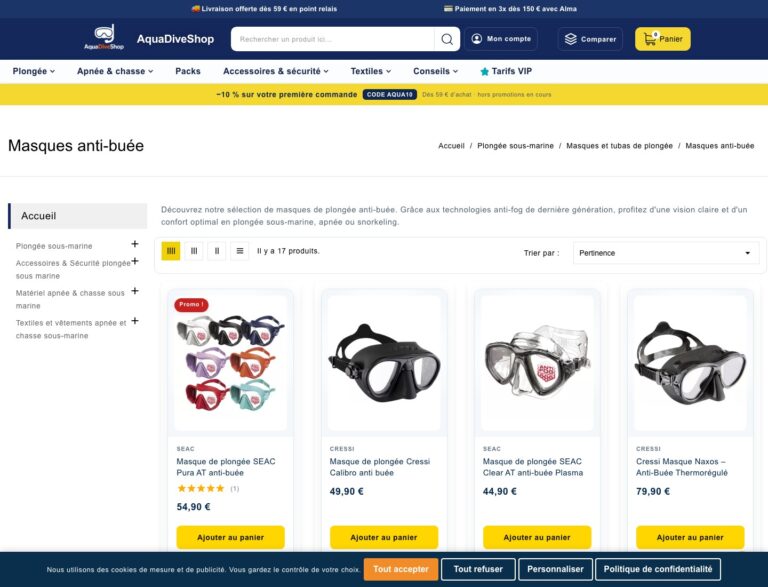 Catégorie masques anti-buée AquaDiveShop