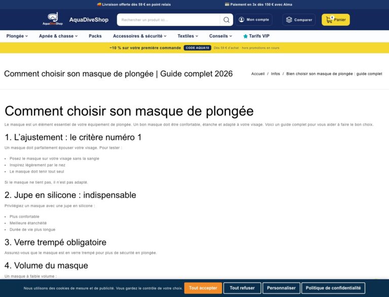 Guide conseil choisir un masque de plongée