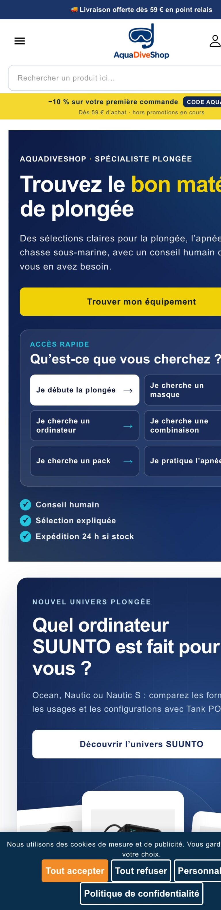 AquaDiveShop version mobile responsive