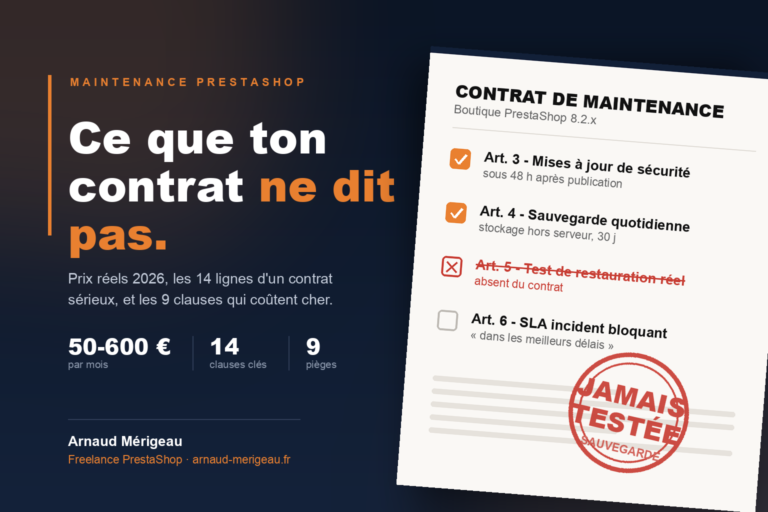 Contrat de maintenance PrestaShop : ce qu&rsquo;il doit contenir et ce que ça coûte vraiment en 2026